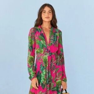 Gorgeous Farm Rio Pink Leaves Dress L